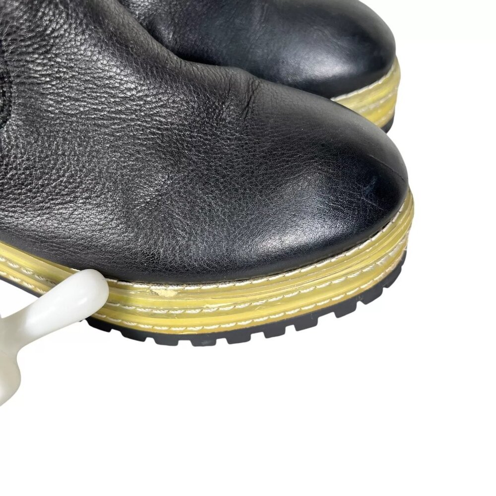 P1 Womens Black Leather Shearling Lining Lug Sole Mid Calf Boots Sz EU38 RARE - Picture 9 of 16